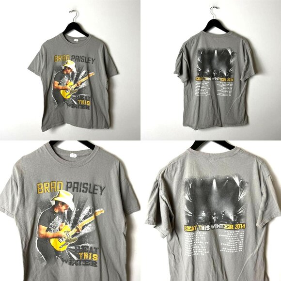 Vintage Tops - 2014 Brad Paisley Beat This Winter Tour T-Shirt Large Gray Vintage Country Music